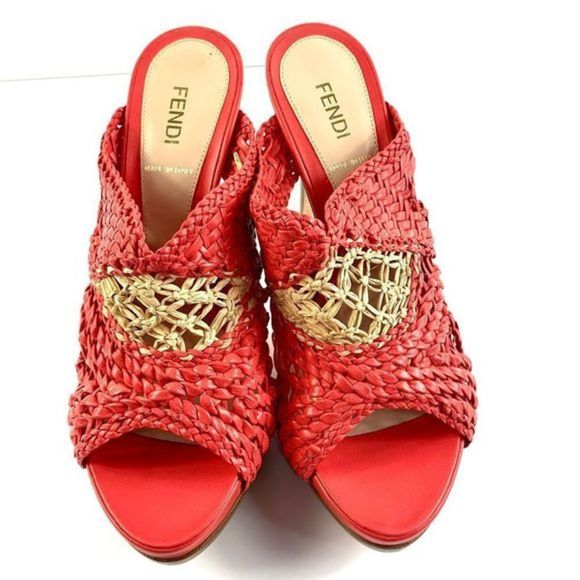 FENDI NWB Women’s 38.5 US 8 Red/Cream Leather Open Toe/back SlipOn Slide Sandal - Picture 6 of 13